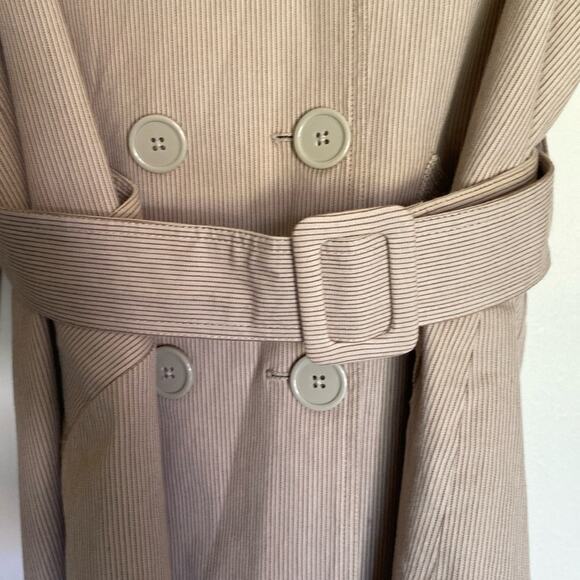 Sandro Tan Trench Coat Jacket Belted Double Breasted Striped Short - Picture 5 of 15